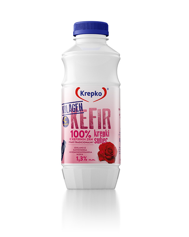 Kefir Krepko magro con collagene e rosa 1,3% grassi, 500g